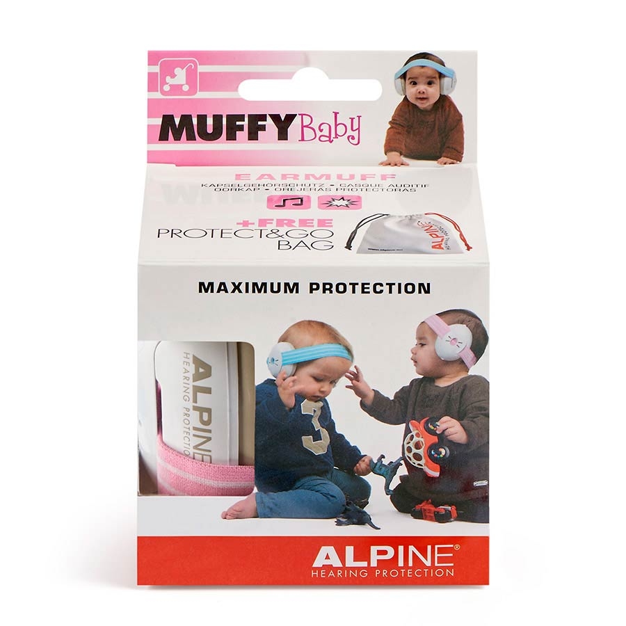 ALPINE Muffy Baby earmuff white with pink head strap